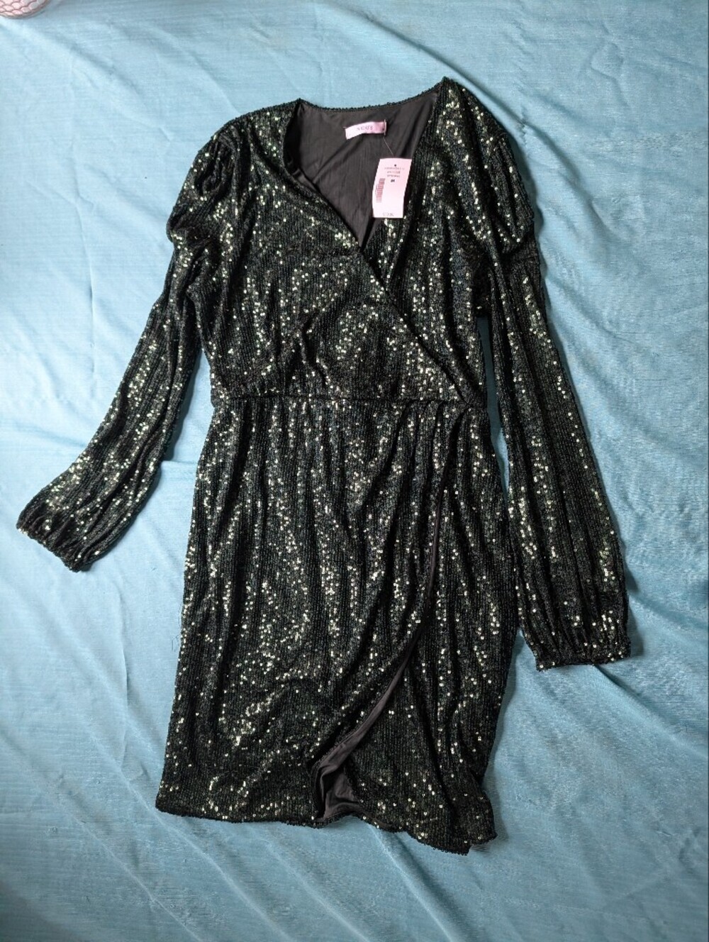 Ricki's Emerald Green Sequin Wrap Mini Dress - Picture 2 of 5